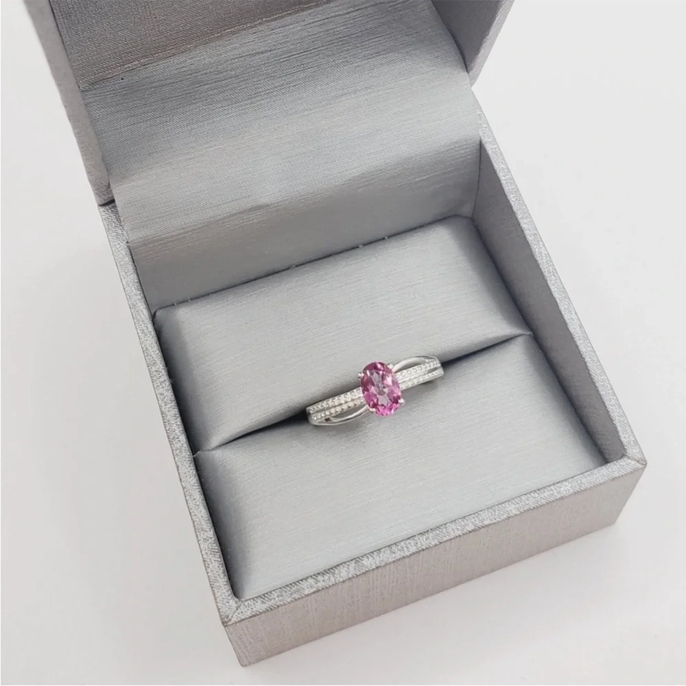Genuine Oval .75 Carat Pink Topaz 925 Sterling Silver Solitaire Ring